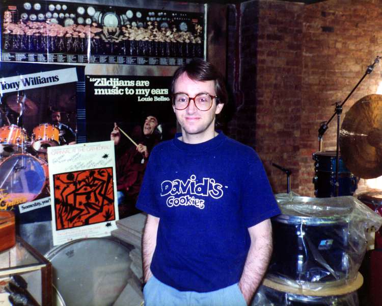 Dave Mattacks at Drummers World in the mid 1980s